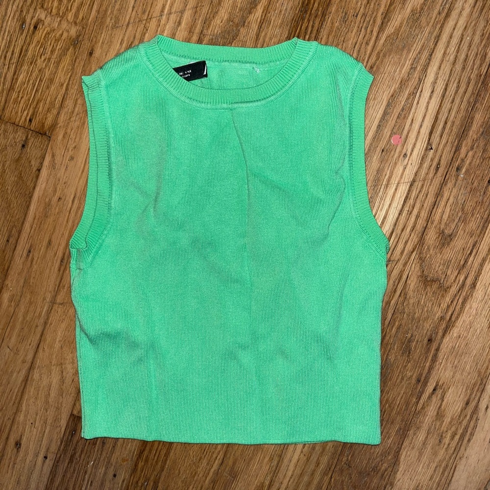 Zara Vibrant Green Sleeveless Sweater Top
